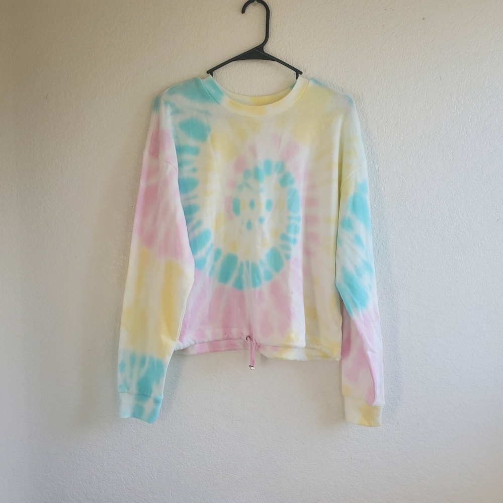 NEW No Boundaries Juniors Pink, Yellow, Blue Tie Dye Pullover Sweater